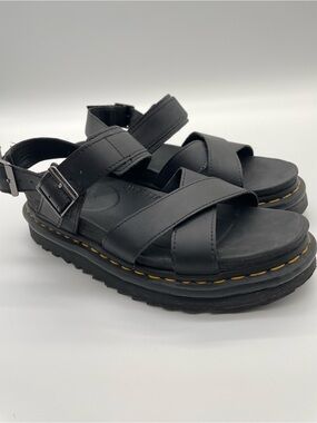 Dr. Martens Voss II Black Leather Platform Sandals Women’s US 8 EU 39
